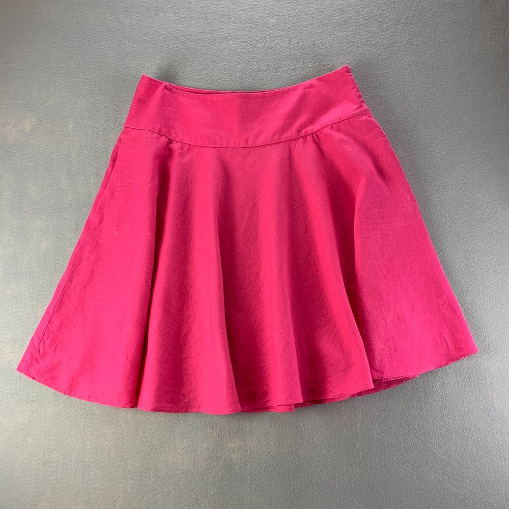 **SOLD**Lauren Ralph Lauren LRL Womens Skirt 12 Pink Linen Skater Flare Pockets - Picture 1 of 10